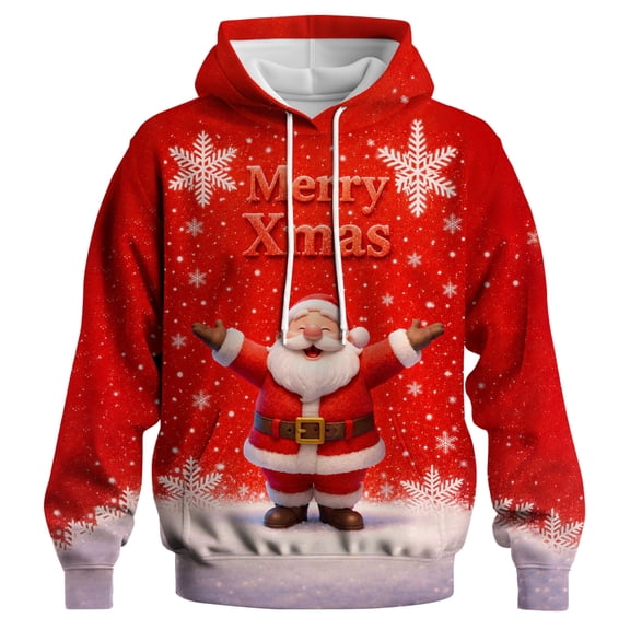 Rebaike Santa Face Christmas Hoodie for Men Women, Funny Holiday Pullover Sweatshirt with Beard Glasses Graphic, Ugly Xmas Party Unisex Winter Casual Hoodie Gift