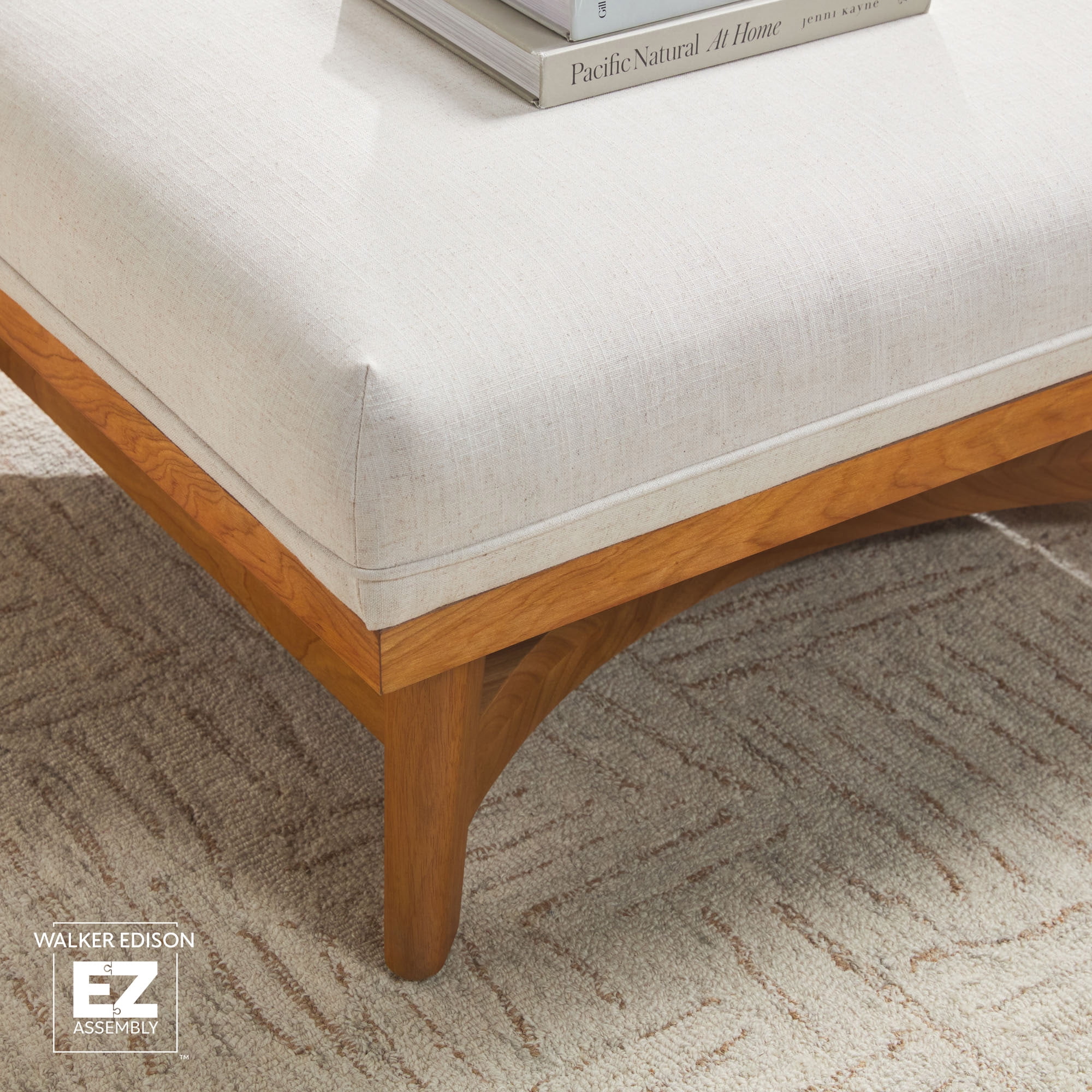 Walker Edison Modern Farmhouse Easy Assembly Linen Large Ottoman, Cream