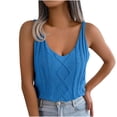 thumbnail image 1 of Mrat Camisole Tops Women's Solid Color V-Neck Shirt with Exposed Button Button Tops Racer Back Tank Tops Womens S-425 Blue L, 1 of 8