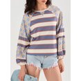 thumbnail image 3 of SUNSIOM Chandails Amples pour Femmes à Rayures Contrastées Imprimé Floral Manches Longues Pulls Décontractés Printemps Automne, 3 of 6