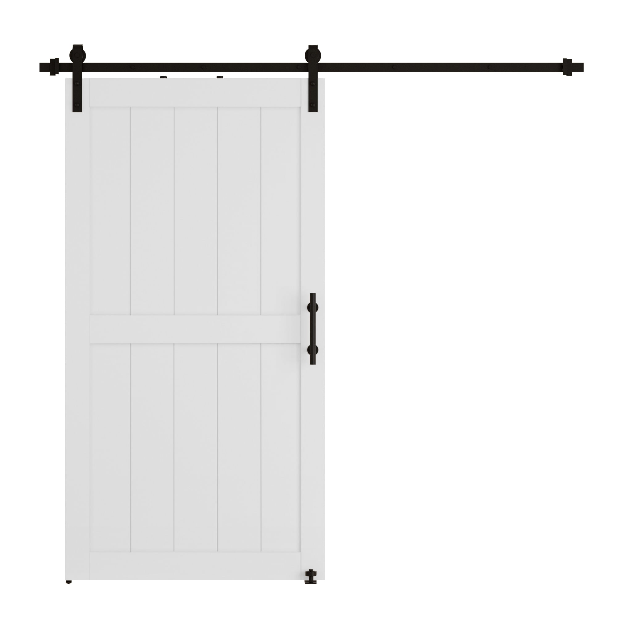 Miniyam White H-Shaped MDF Sliding Barn Door with Hardware and Handle, 36 in x 84 in
