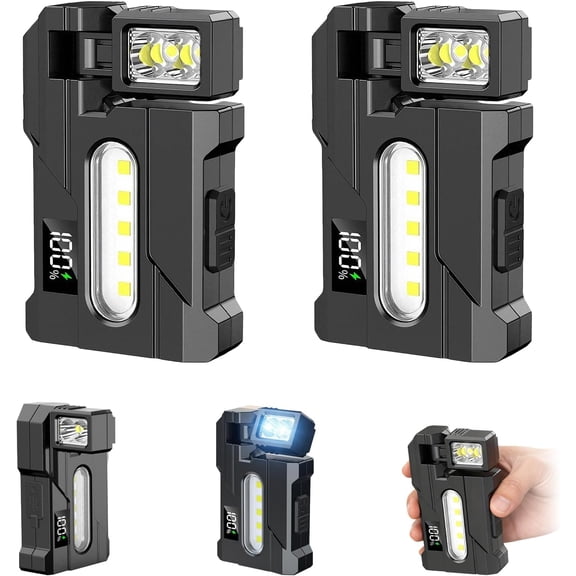 Wrongduck G5 EDC Flashlight 1200 Lumens, 2-Pack Rechargeable Mini Pocket Torch with Rotatable Magnetic Head, Dual Light 3 Modes, Keychain Light for Camping Emergency