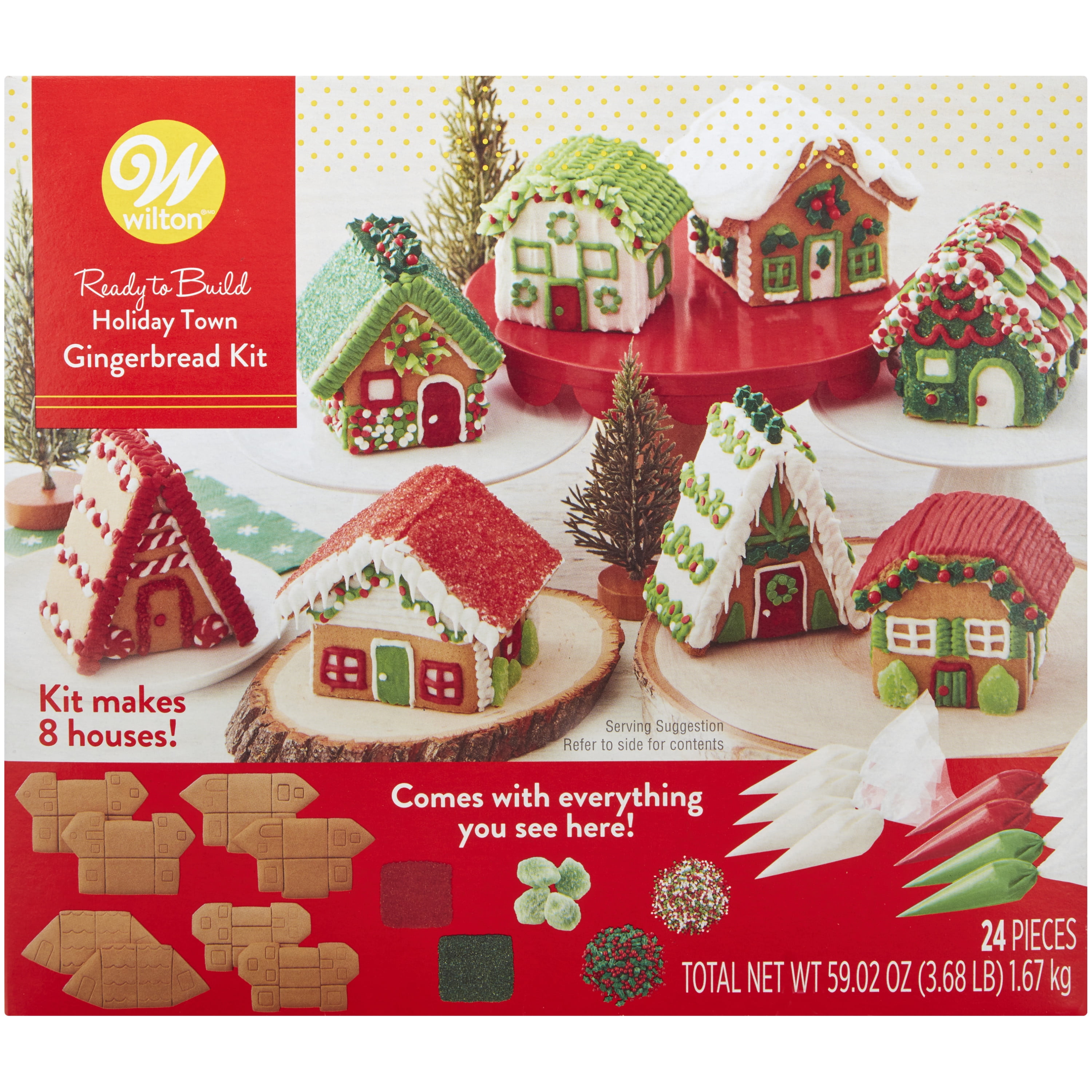 Wilton Ready-to-Build Holiday Town Mini Gingerbread Kit, 24-Piece