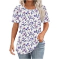 thumbnail image 2 of Fengqque 2025 Trendy Women's Round Neck Pleated Chest Short Sleeve Printed Pullover, 2 of 5
