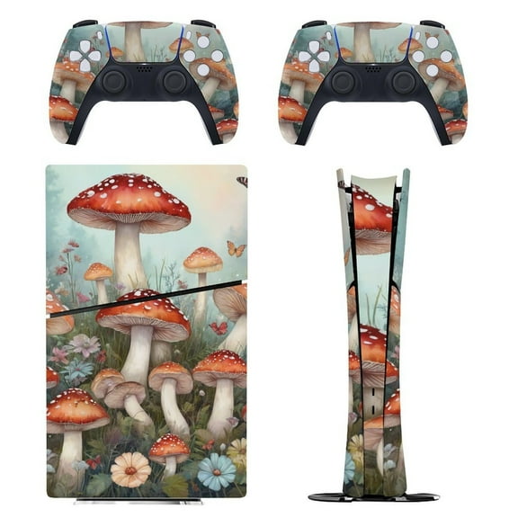 Whimsical Red Mushrooms Console Skin Bundle for PS5 Pro Slim Disc & Digital / PS4 – Full Wrap Dual Controller Flair