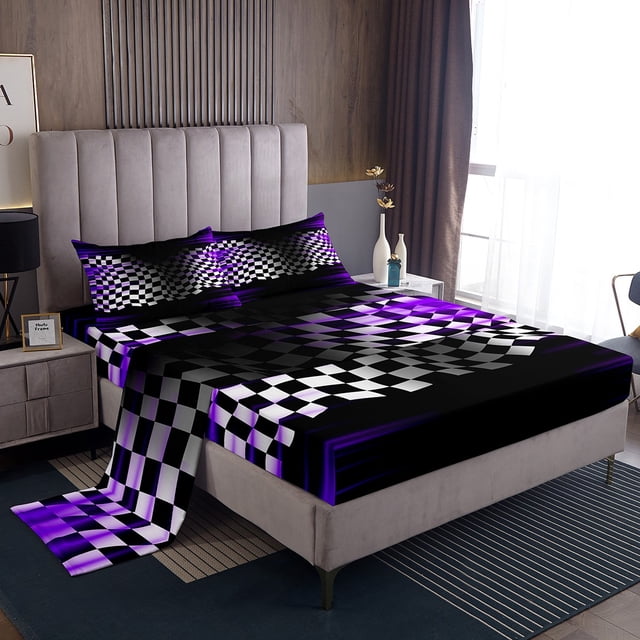 Erosebridal Racing Car Bed Sheets Set Full Size, Extreme Sports Bedroom Set, Black Purple, 4pcs