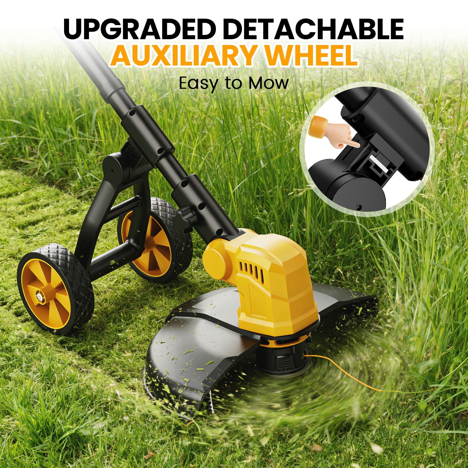 Lemolifys 12 Inch Brushless Cordless String Trimmer with Wheels, 21V Batterry and 8Pcs Line for Yard Garden