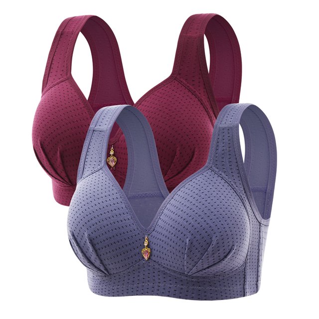 ylioge 2 Pack Plus Size Womens Bras 36-46 Wireless Push Up Support Bralettes Ladies Multipack Breathable Full Coverage Underwear Bra
