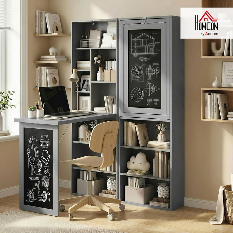 HOMCOM Sturdy Foldable Office Desk for Home Work with Convertible