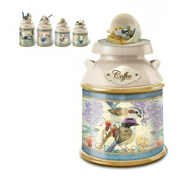 The Bradford Exchange Splendid Fairy Wren Canister Captivating Elegance Unveiled Enchanting Tea-reasures of the Garden Canister Collection Issue #2 Featuring Fairy Wren by Joy Scherger 6-inches