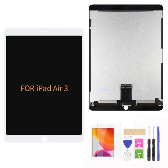 A-MIND Écran de Remplacement LCD Adapté pour iPad Air 3 2019 10.5 Pouces A2152 A2123 A2153 A2154 Écran Tactile Numériseur Assemblage Sans Bouton Maison + Kit de Réparation d'Outils + Protecteur d'Écran (Blanc)