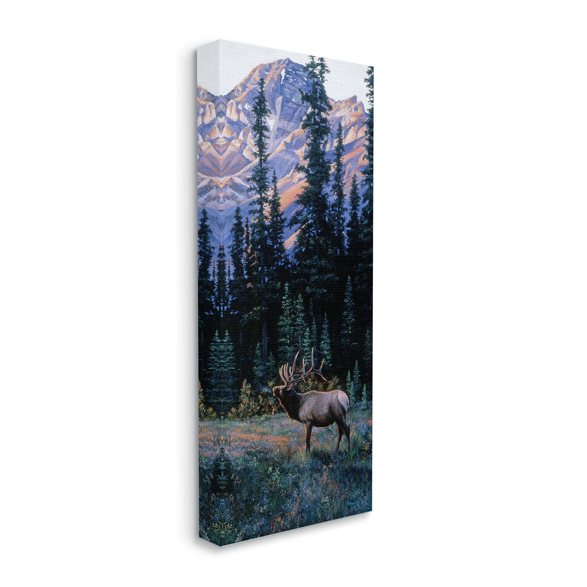 Stupell Industries Deer in Mountain Landscape Nature Painting Gallery Wrapped Canvas Print Wall Art, 17 x 40