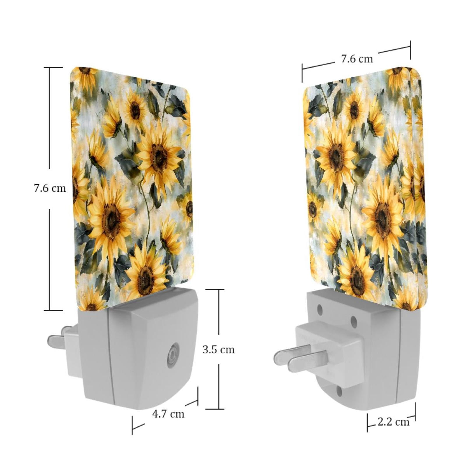 PhooArto Sunflowers Vintage Pattern Plug in LED Night Light Auto Sensor Dusk to Dawn Decorative Night for Bedroom, Bathroom, Kitchen, Hallway, Stairs, Baby's Room, Energy Saving