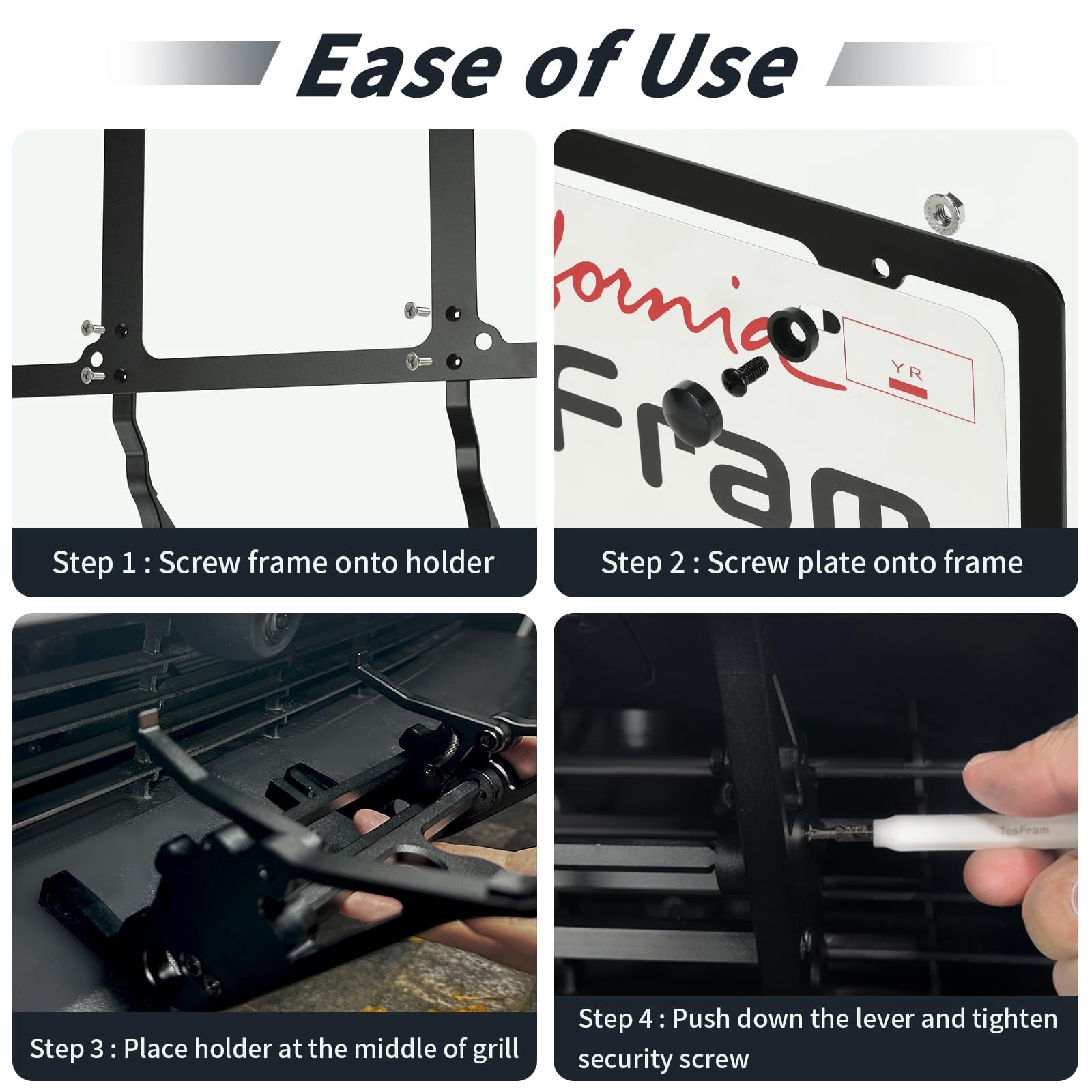 2026 Tesla Model Y Juniper License Plate Holder - Unobstructed Camera Visibility - No Drill Front License Plate Bracket Mounting Kit with Anti Theft Features (Fit Model Y Premium ONLY)