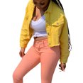 thumbnail image 3 of SAYOO Blusa de denim para mujeres, chaqueta de cuello de solapa de manga larga de color sólido SAYOO moda, 3 of 8
