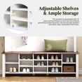 thumbnail image 5 of Farmhouse 4-in-1 Hall Tree with 6 Hooks, Walnut Entryway Bench with Shelves, Wooden Style Rustic Shoe Organizer with 16 Open Compartments for Mudroom, Living Room, White (OLD SKU: N721P264915K), 5 of 5