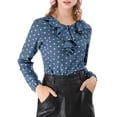 thumbnail image 6 of Allegra K Women's Ruffle Neck Long Sleeve Blouse Shirts, 6 of 7