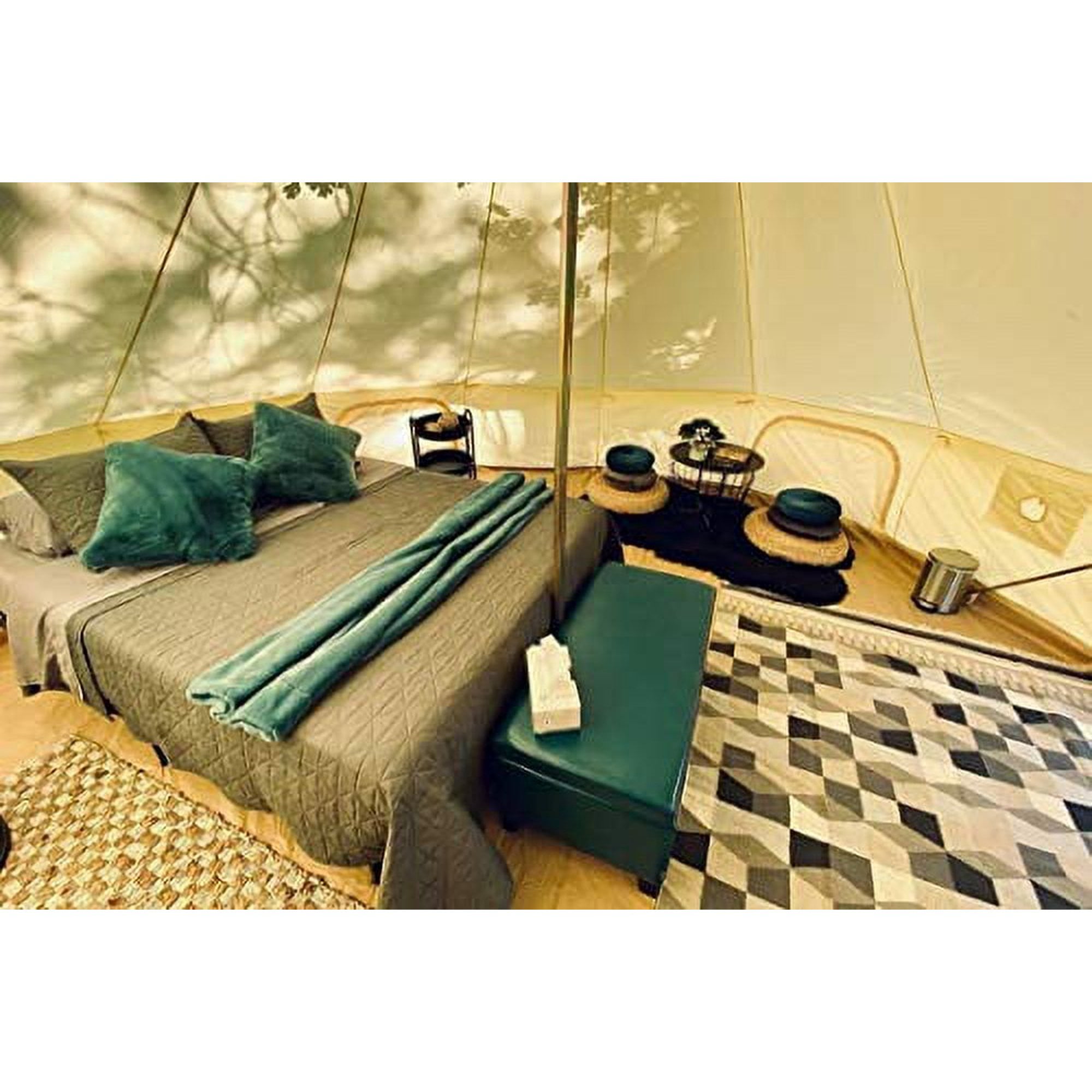 DANCHEL OUTDOOR 13ft=4M Cotton Canvas Waterproof Bell Tent with 2 Stove Jacks for Family Camping（4 Person）