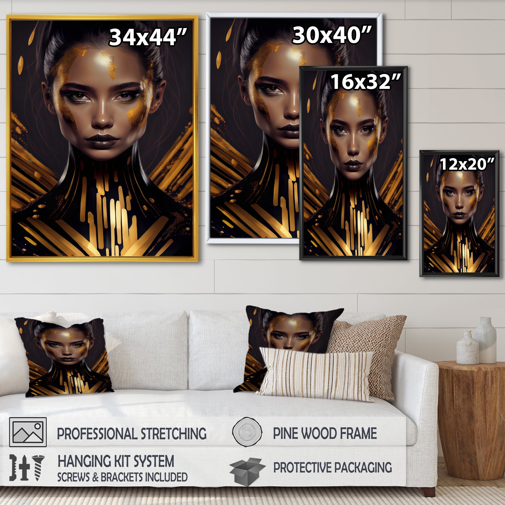 Designart Sensual Liquid Gold Woman I Floating Frame Wall Art