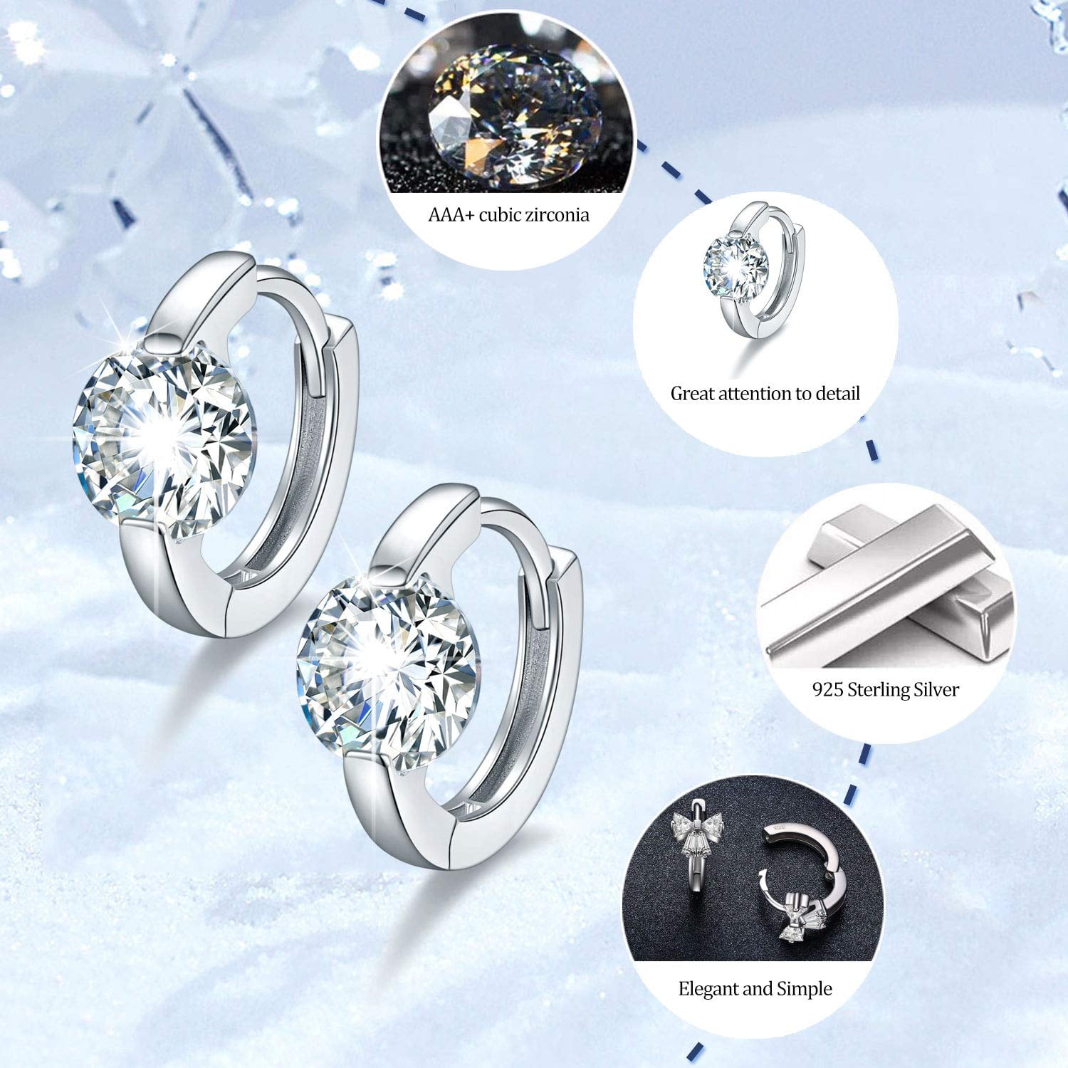 Coachuhhar Hoop Earrings for Women 925 Sterling Silver Hypoallergenic Cubic Zirconia Huggie Earrings Tiny Cartilage Earrings Mini Hoops Earrings Small Earrings Jewelry Gift for Mother's Day