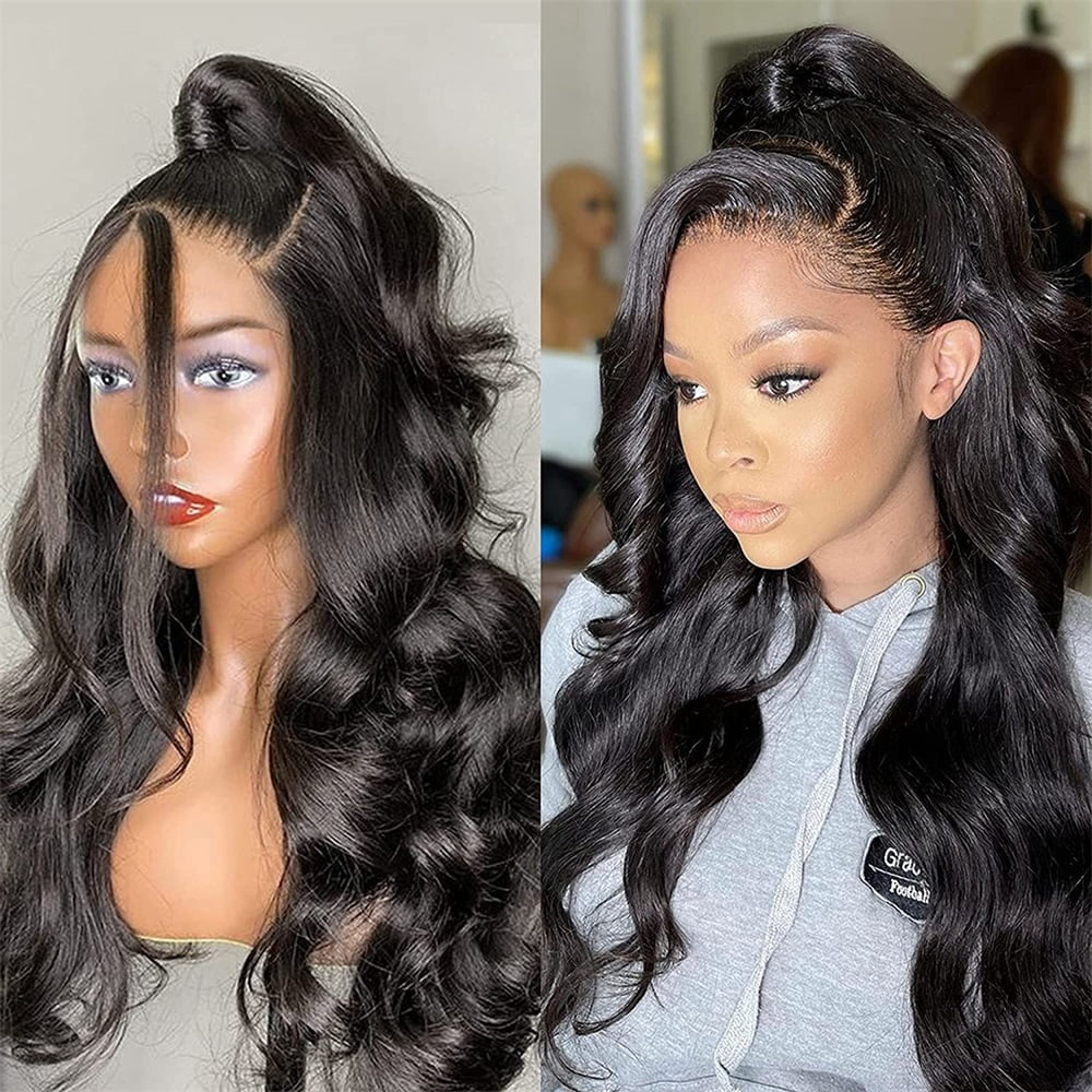 Body Wave Lace Front Wigs Human Hair 13x4x1 T-Part Lace Front Wigs 10A Brazilian Virgin Human Hair Transparent Lace Front Wigs for Black Women 150% Density Human Hair Wigs Natural Black