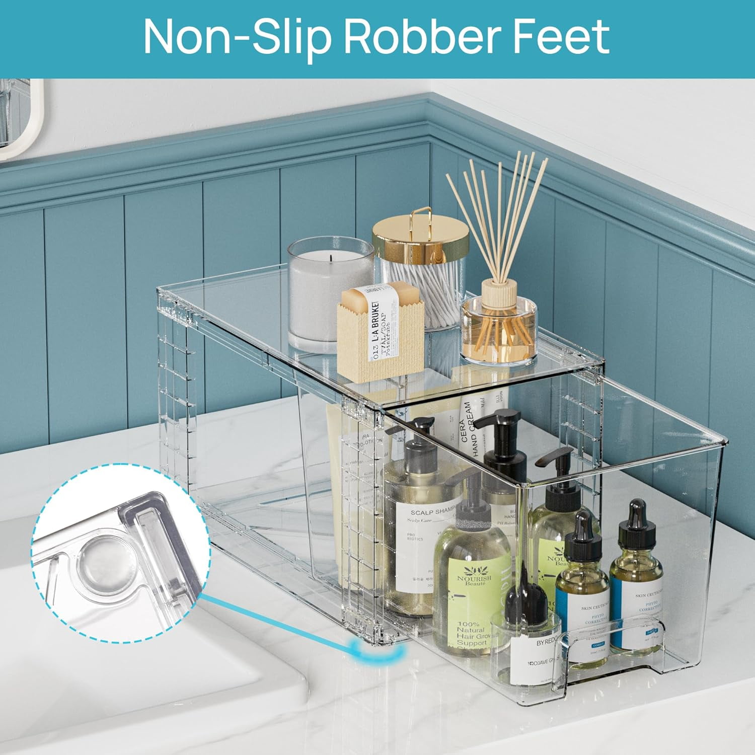 3 Pack Clear Stackable Storage Drawers,Easy to Assemble Bathroom Organizers and Storage with handles,Plastic Drawers for Kitchen Pantry,Cabinet,Under Sink Organization