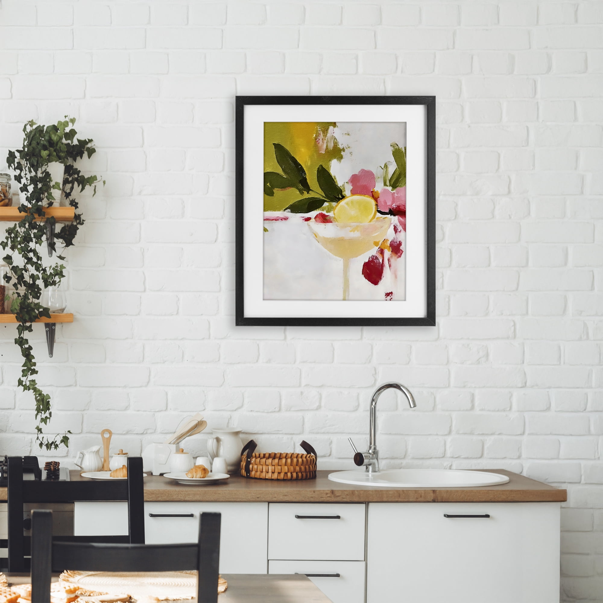 Stupell Industries Red & Pink with Lemons Black Framed Print Under Glass, design by Riley B