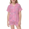 thumbnail image 2 of JAJAHO Girls Satin Pajama Sets Bow Print Summer Sleepwear Short Sleeve Button Up Shirts And Shorts 2 Piece Set 2-13Y, 2 of 4