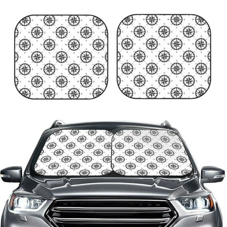 Daiia Retro Compass 2PCS Car Windshield Sun Shade Foldable Sun Shield for Car Front Window Auto Sun Blocker Visor Protector Universal for Truck SUV Pickup-Large