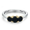 thumbnail image 3 of Gem Stone King 925 Silver and 10K Yellow Gold Black Onyx Engagement Ring for Women | 0.92 Cttw | Round 5MM | Gemstone December Birthstone | Size 9, 3 of 6