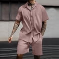 thumbnail image 2 of YLSDY Mens Cotton Shirts and Shorts 2 Pieces Short Sets Lapel Button Down Shirt Set Casual Vacation Beach Outfits Pink 8, 2 of 6