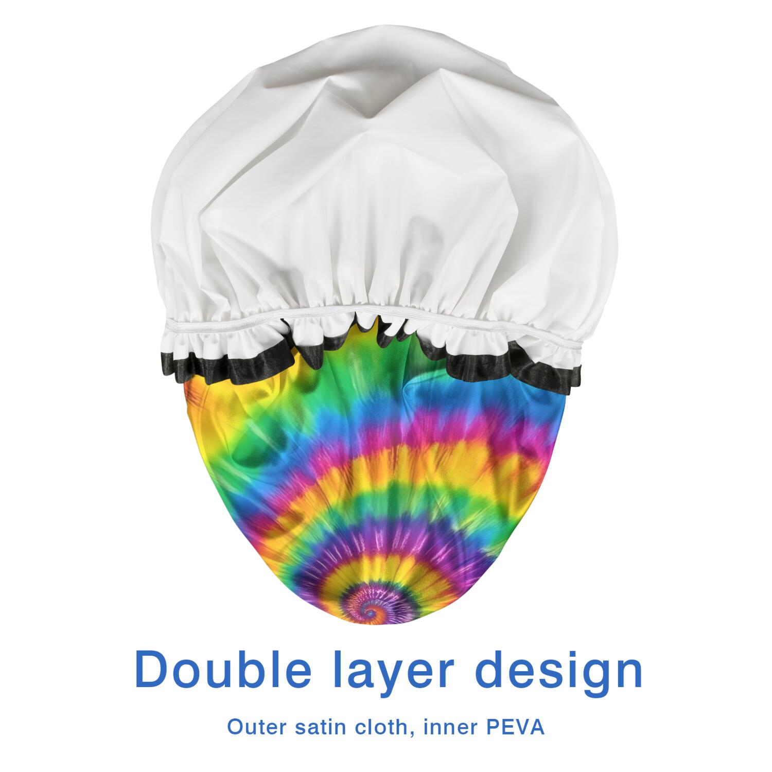 Shower Caps,Rainbow Tie Dye Mandala Pattern Waterproof Shower Cap for Women 4 Pieces,Double Reusable Hair Cover for Shower PEVA Elastic Stretch Hem