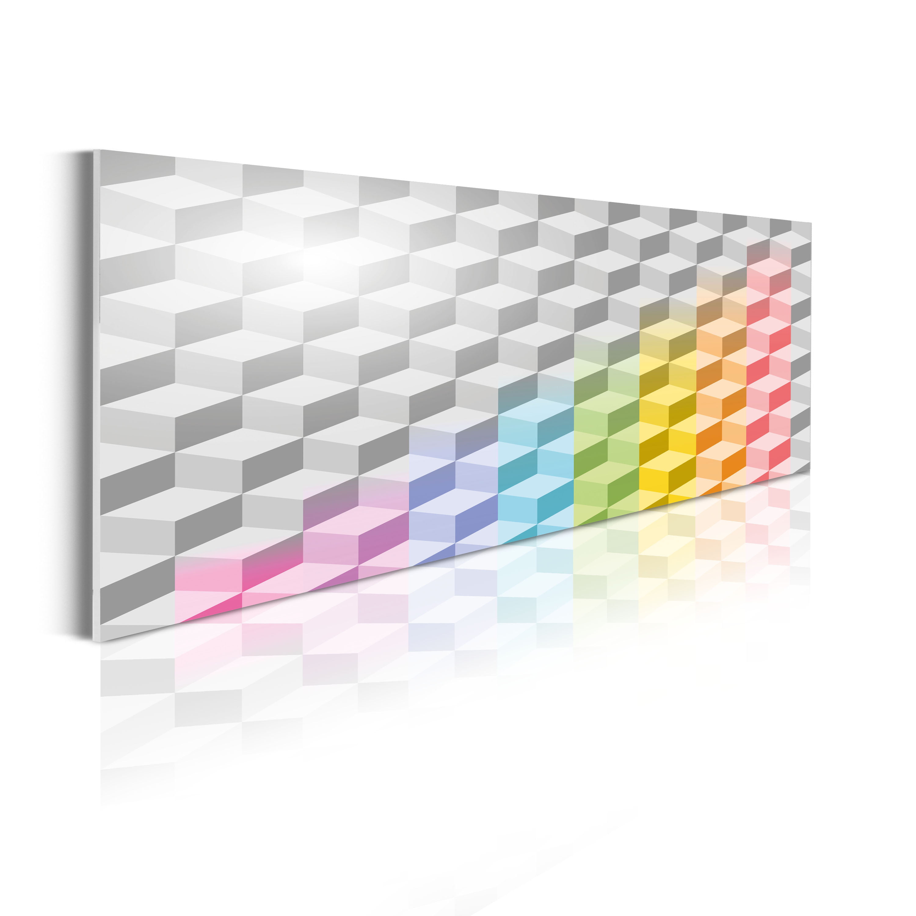 Geometric Acrylic Glass Wall Art, Modern Style Cubes Grid Pastel Rainbow  Colors Abstract Squares Mesh, Panoramic Decor Living Room Bedroom  Dorms,  47