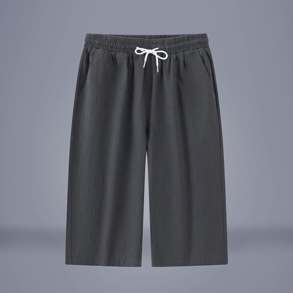 Kakii Men's Cotton Linen Capri Pants Loose Fit Elastic Waist Drawstring Baggy Harem Pants Casual Beach Yoga Trousers