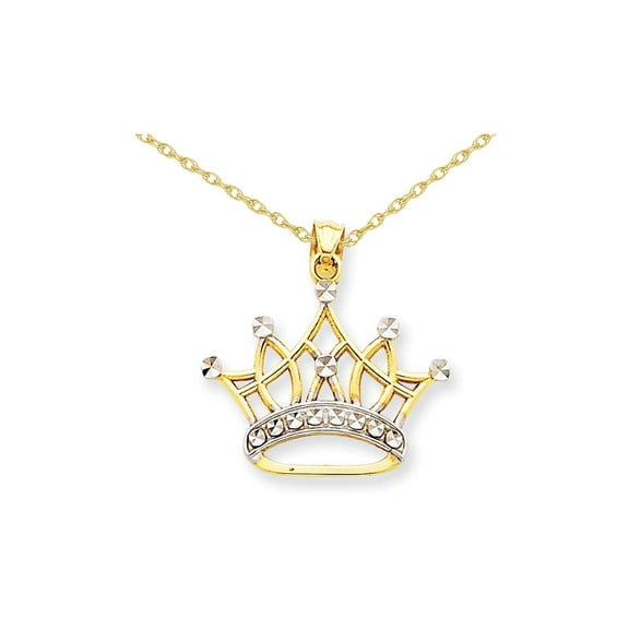 14K Yellow and White Gold Crown Pendant Necklace with Chain