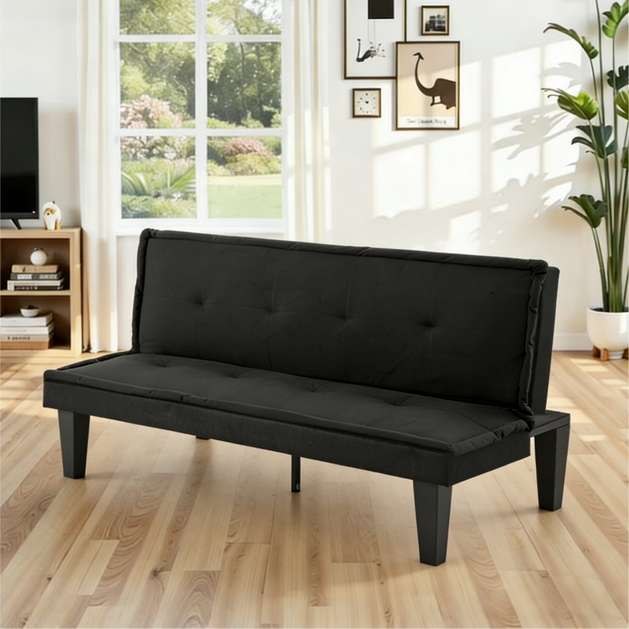 Gewnee 62.99" Convertible Futon Sofa Bed, Black photo 3