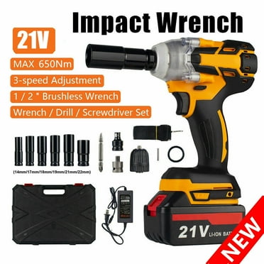 21V Cordless Impact Wrench 1/2", 650Nm Brushless High Torque Impact Drill Driver Kit with LED Light