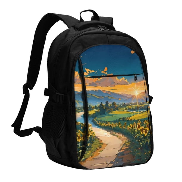 Easygdp Sunflowers At Sunset Mochila para Laptop de Viaje con Puerto USB, Mochila para Laptop con Puerto de Carga USB para Mujeres y Hombres