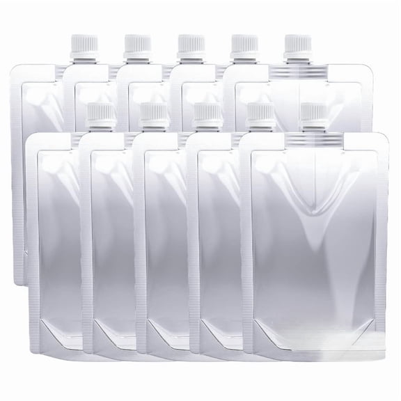 Reusable Plastic Beverage Bag, Portable Collapsible Water Bottle for Outdoor Sports, Travel & Concerts (8oz Straight Spout, 10-Pack with 1 Funnel)