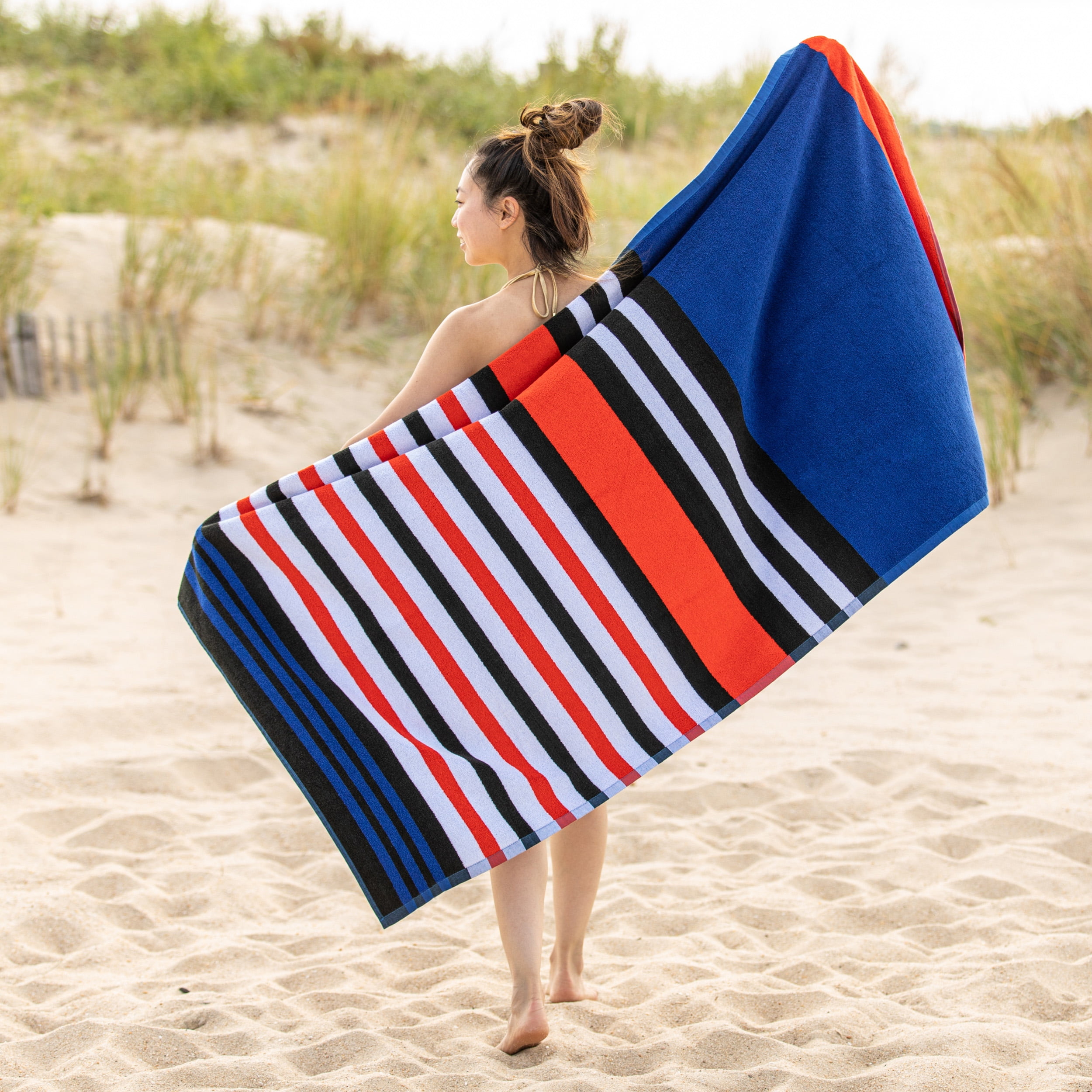 Long Island Beach Towel, 100% Cotton, Poolside Lounging, Sunbathing, Soft, Absorbent, Quick Dry, Mediumweight, Cotton Terry, Velour, Oversized Beach Towel , 35" x 67", Red by Blue Nile Mills