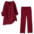 thumbnail image 1 of Conjuntos de 2 piezas para mujer: conjunto de blusa ancha y pantalones elásticos, camisa informal con cuello en V y pantalones para llevar en la calle o en la playa, poliéster, corte holgado, talla, 1 of 4
