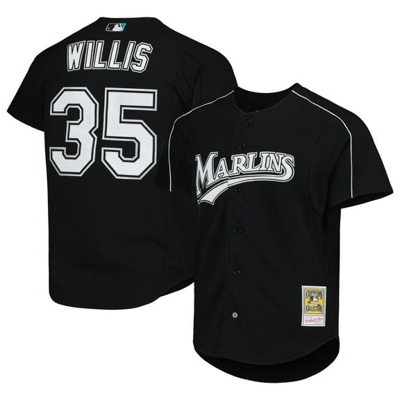 Men's Mitchell & Ness Dontrelle Willis Black Florida Marlins Cooperstown Collection Mesh Batting Practice Button-Up