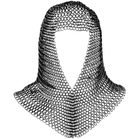 Mythrojan Knight Chainmail Coif Medieval Costume Accessory - 16 Gauge Mild Steel for Halloween, LARP, Cosplay