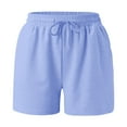 thumbnail image 4 of Sngxgn Women's Shorts High Waisted Running Shorts Pocket Sporty Shorts Gym Elastic Workout Shorts(Blue,XL), 4 of 5