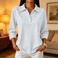 thumbnail image 5 of Women's 3/4 Sleeve Golf Polo Shirts Button Front Lapel Collar Casual Business Work Tops Light Gray M, 5 of 9