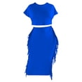 thumbnail image 4 of ZAZYULZ Women's Solid Color Tassel Round Neck Short Sleeve Long Skirt Set(Blue,Xl), 4 of 5