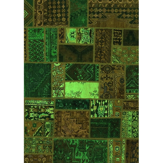 Ahgly Company Indoor Rectangle Oriental Green Modern Area Rugs, 5' x 7'