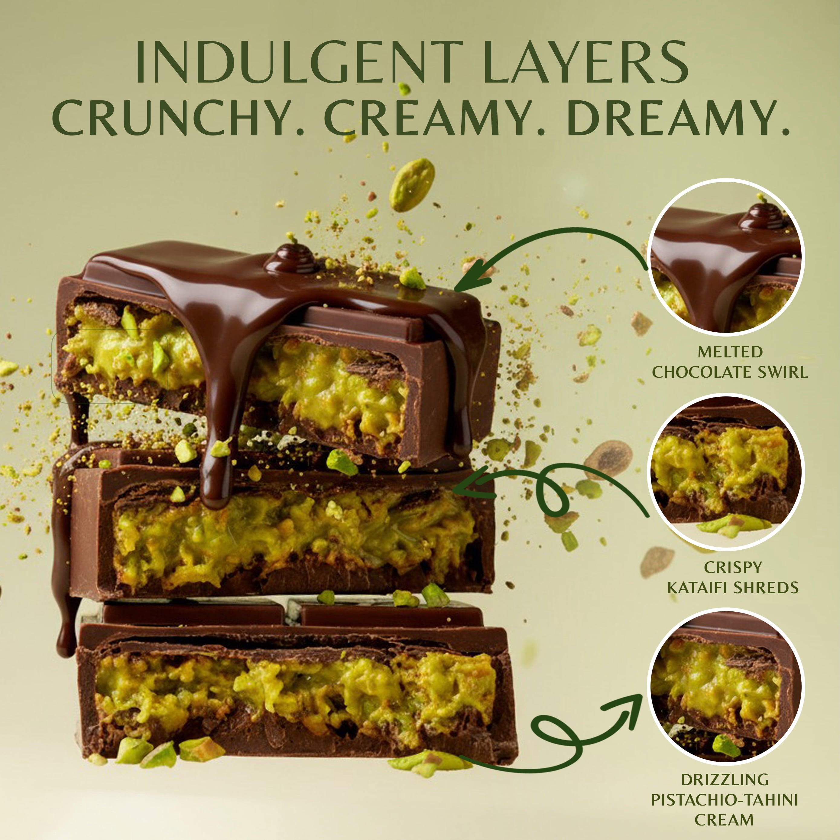Dubai Chocolate Bar Kit Master Make at Home Set with Pistachio Cream, Tahini Mix, Dried Kataifi, Milk Chocolate Melting Wafers, Jumbo Bar Mold & Step-by-Step Guide