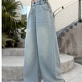 thumbnail image 4 of XIYON Kids Girls Denim Pants Summer Elastic Waist Wide Leg Straight Fit Comfortable Breathable Trousers For Casual Daily Wear,Sky Blue,11-12 Years, 4 of 8