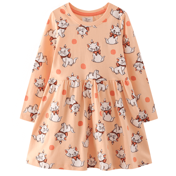 Popshion Toddler Girls Long Sleeve Dress Baby Casual Dresses Cotton Cat Clothes, Size 2T-7Y